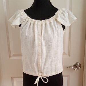 Madewell Cream Button Blouse with Ruffle Flutter Sleeves. Size Small